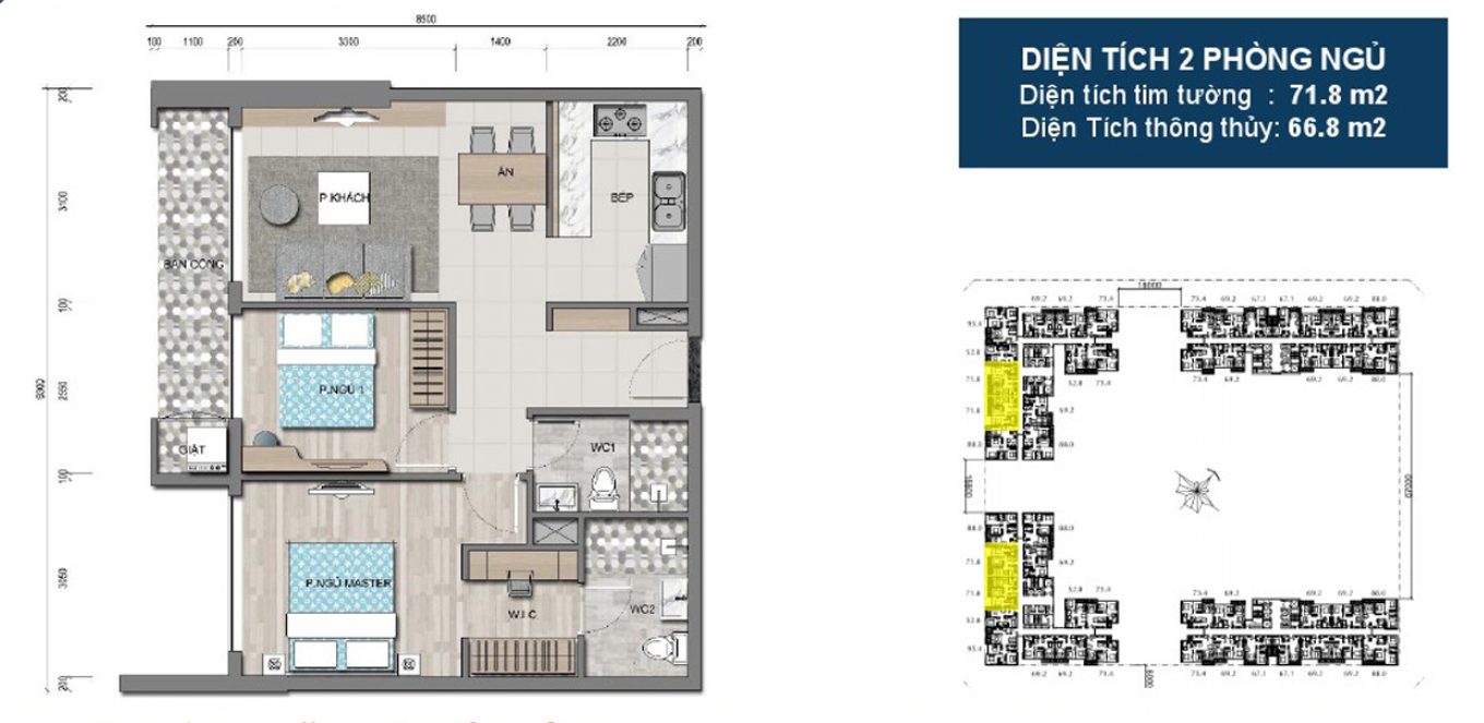 Mặt bằng Căn 2PN loại 3 (Block 3)