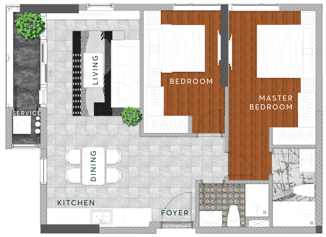 Mặt bằng 2BR-C (The Aster)
