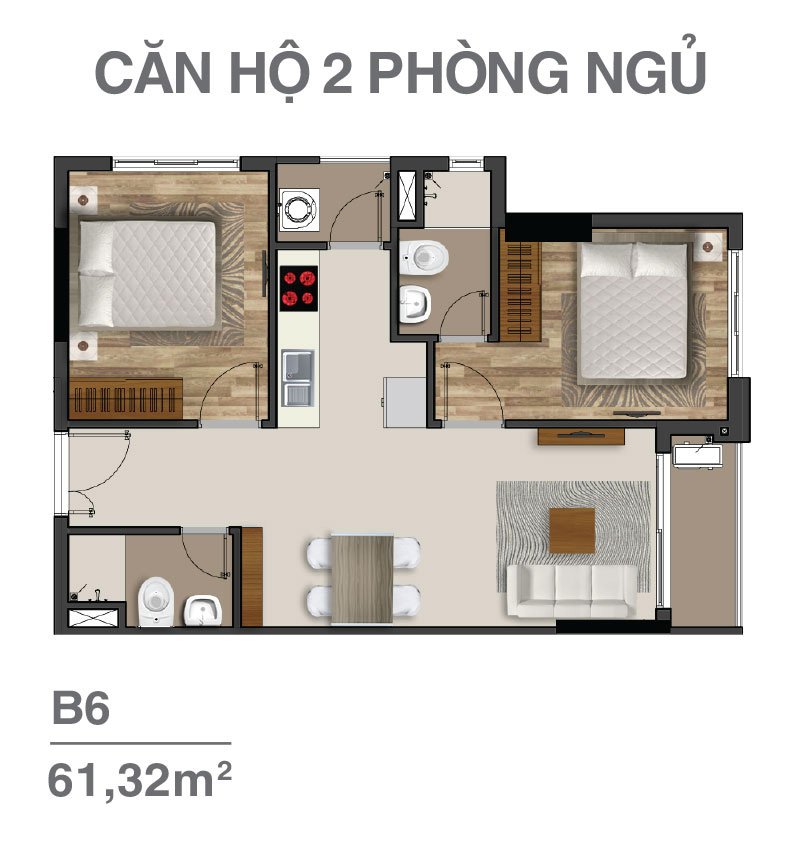 Mặt bằng Căn 2PN loại 1
