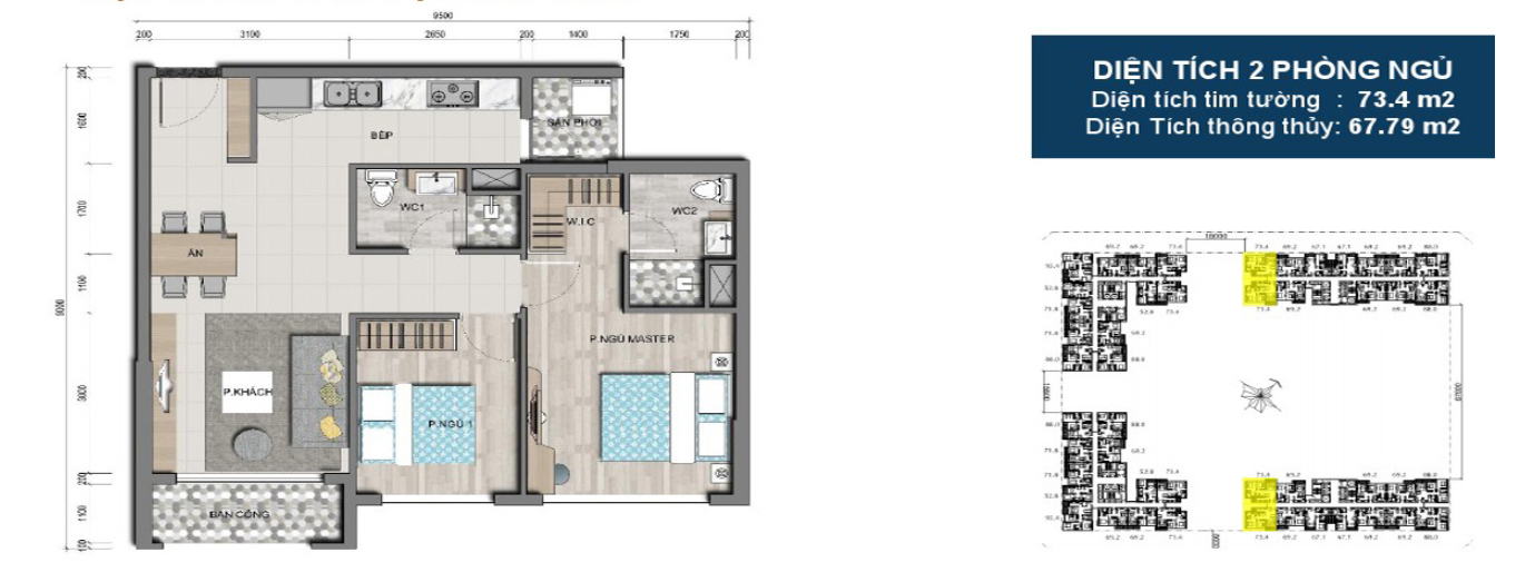 Mặt bằng Căn 2PN loại 4 (Block 1)