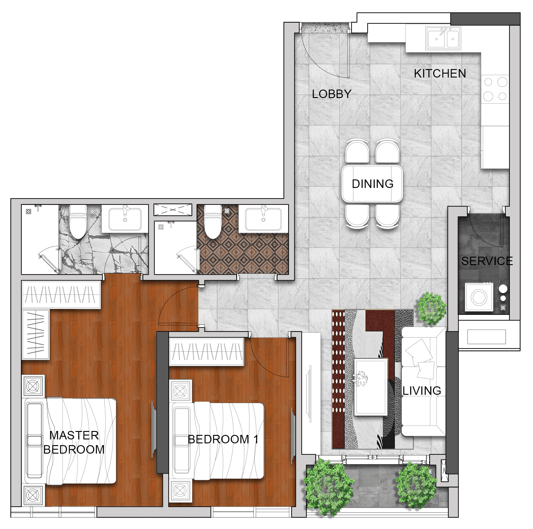 Mặt bằng 2BR-G