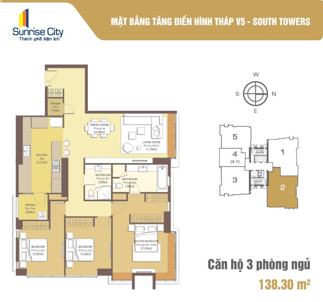 Mặt bằng Căn 3PN loại 2 (South Tower V5)