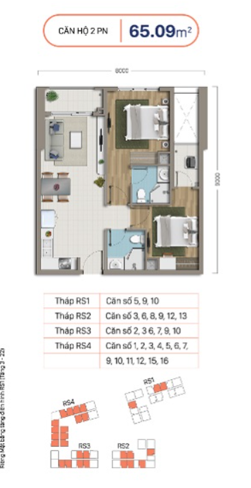 Mặt bằng Căn 2PN loại 2 (Block RS1 khu A)