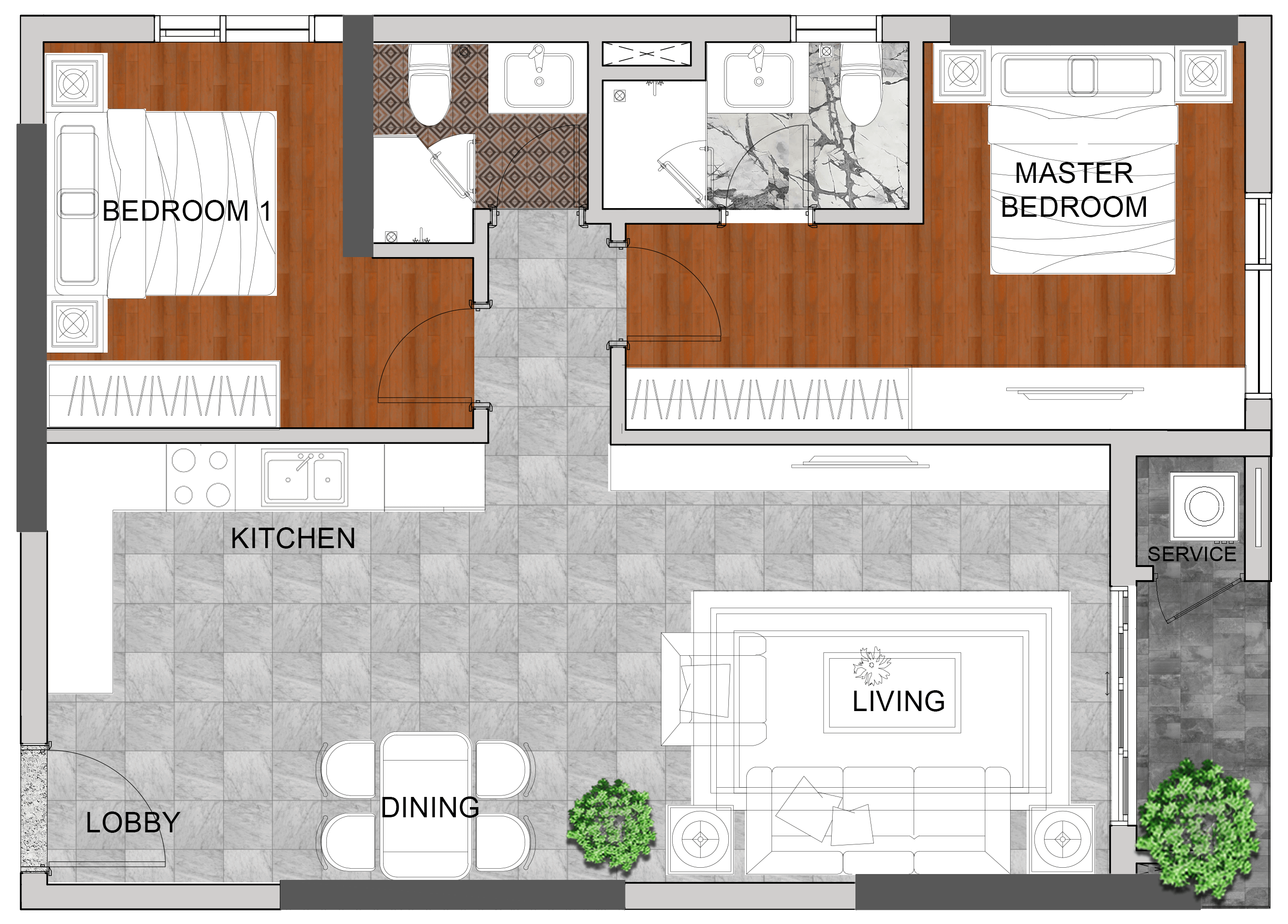 Mặt bằng 2BR-C (The Bliss)