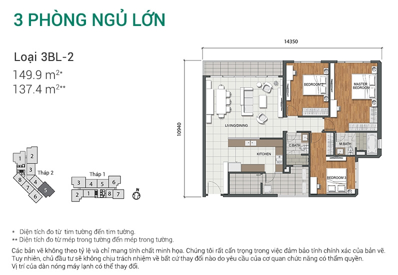 Mặt bằng Căn 3PN lớn