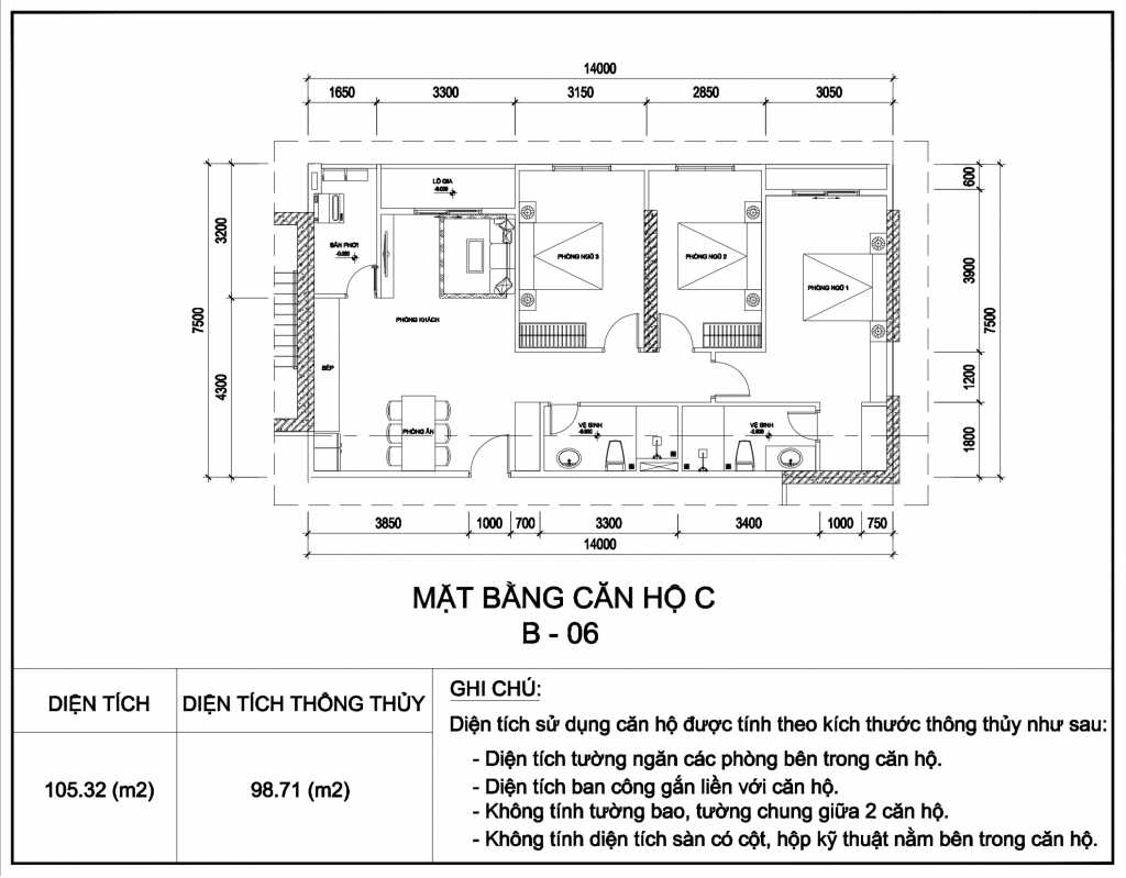 Mặt bằng Căn 3PN