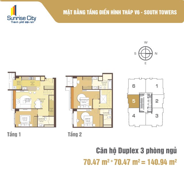 Mặt bằng Duplex 3PN loại 1