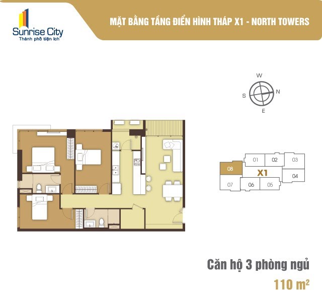 Mặt bằng Căn 3PN loại 4 (North Tower X1)