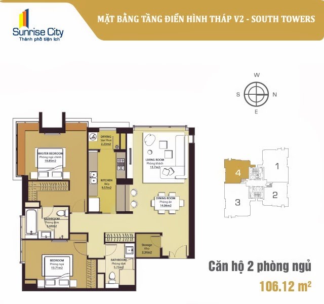 Mặt bằng Căn 2PN loại 2 (South Tower V2)