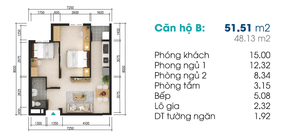 Mặt bằng Căn B (Block 2)