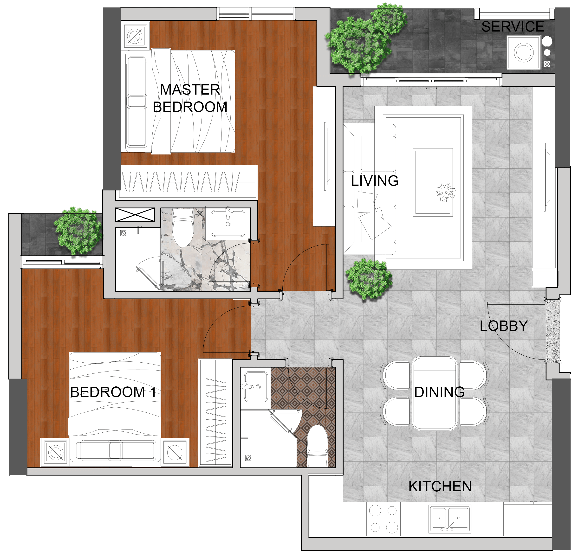 Mặt bằng 2BR-E