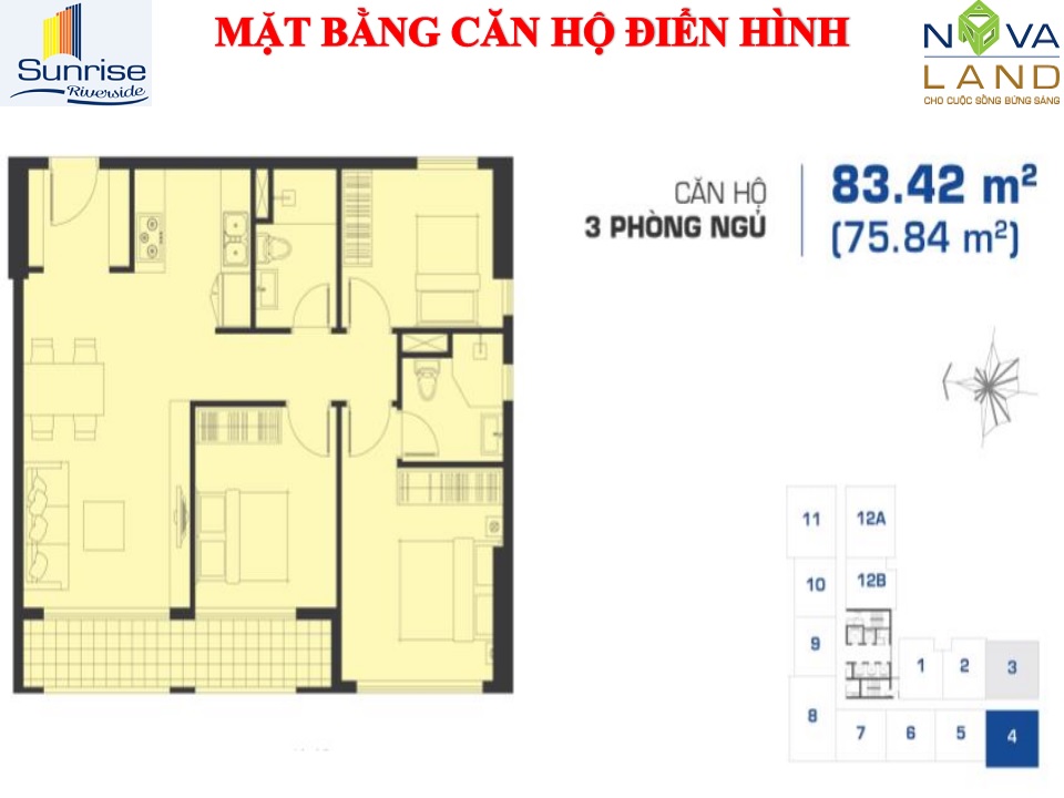 Mặt bằng Căn 3PN loại 1