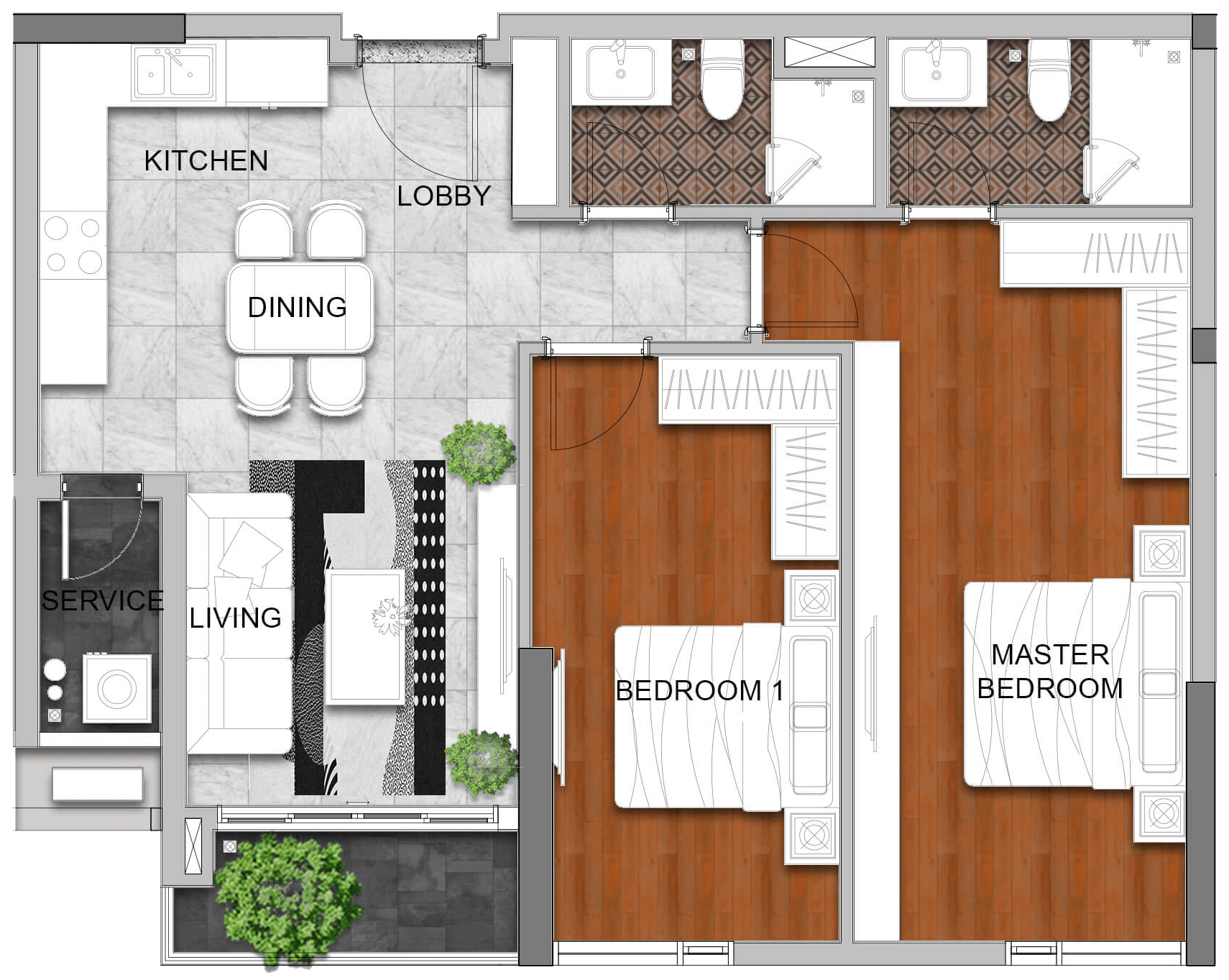 Mặt bằng 2BR-A (The Bliss)