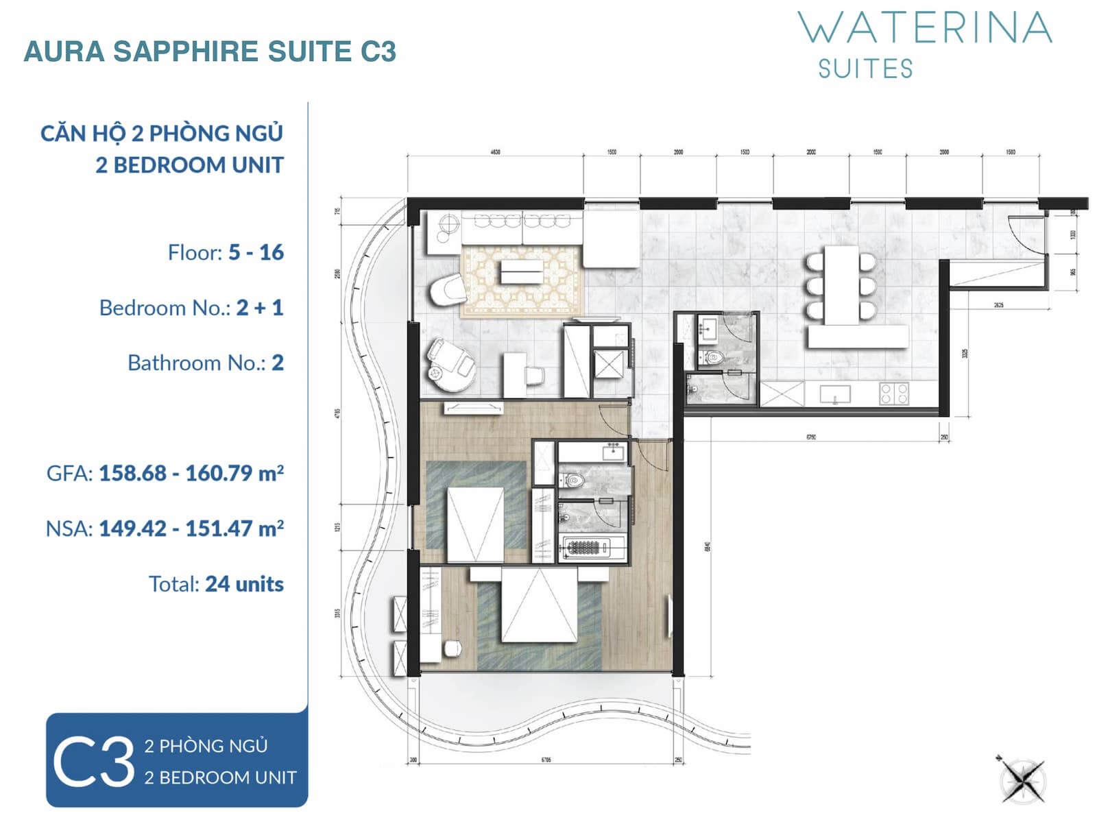Mặt bằng Aura Sapphire Suite C3