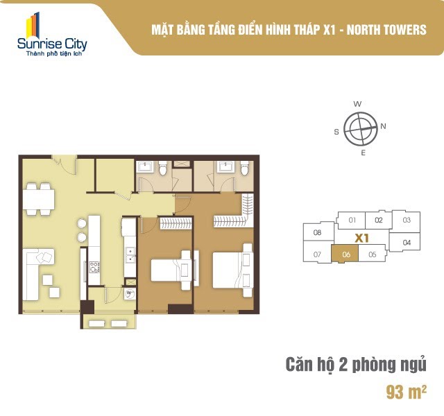 Mặt bằng Căn 2PN loại 4 (North Tower X1)