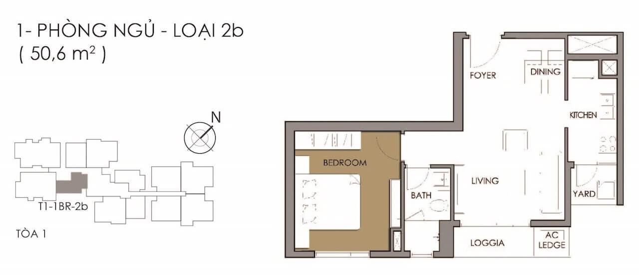 Mặt bằng 1PN loại 2B