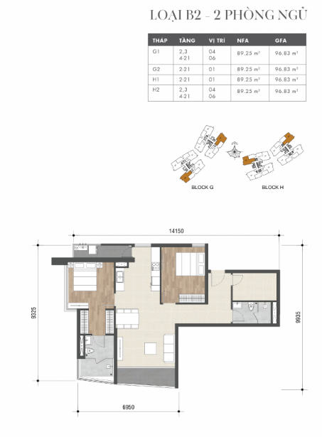 Mặt bằng Căn B2 (Block H)